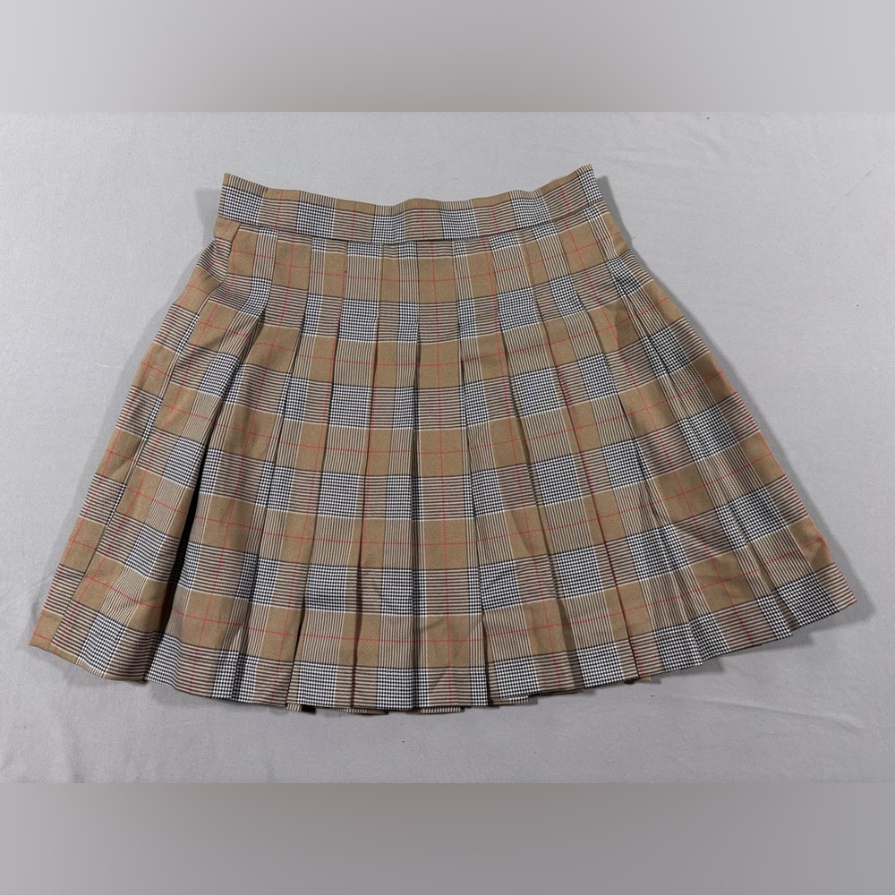 BAGATELLE COLLECTION Designer Inspired Plaid Brown Print, Pleated Skirt, Size M